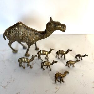 Set of 8 Vintage Brass Carved Camels